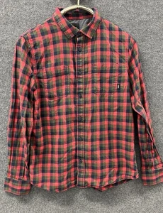 Vans Button Up Shirt Men’s Small Tailored Fit Long Sleeve Red Plaid Red Skate - Picture 1 of 9