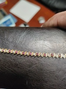 Tennisarmband 10 Karat Gold Rubin Diamant - Bild 1 von 5