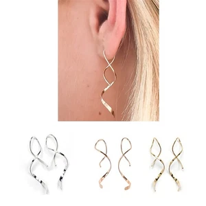 1 Pair Simple Spiral Threader Earrings Irregular Helix Wave Curve Ear Line Cuff - Picture 1 of 19