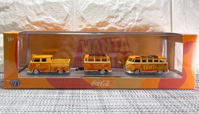 M2 Machines Fanta 1960 VW Double Cab Truck & 1960 VW 15 Window Bus TW40 Orange - Image 1 of 4