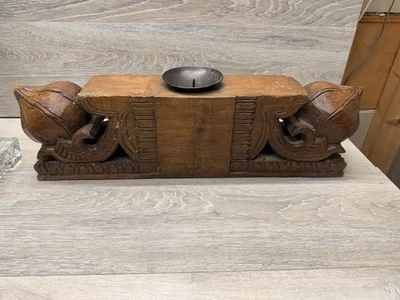 Antique Wood Column Pillar Candle Holder Hand Carved Very Dense Maybe Teak Nepal - Image 1 of 4