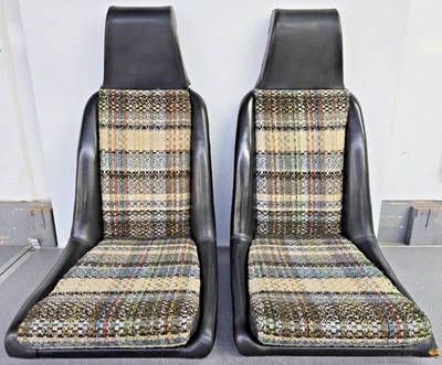 NICE PAIR OF USED ORIGINAL GENUINE PORSCHE 914 914-6 BLUE PLAID BUCKET SEATS #1 - Image 1 of 4