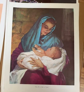 VINTAGE RELIGIÖSE BILDER - POSTERGRÖSSE: Maria & Baby, Jesus mit Kindern usw. - Bild 1 von 6