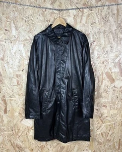 Gabardina vintage latini de cuero negro hecha a mano cuero 52 XXL botón delantero - Imagen 1 de 9