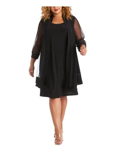 R&M RICHARDS WOMAN Womens Black 3/4 Sleeve Open Front Cardigan Plus 3X - Picture 1 of 3