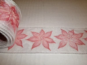 Member's Mark  Wired Holiday Ribbon 2.5 Wide-Red & Silver Poinsettia-3 yards((D) - Picture 1 of 2