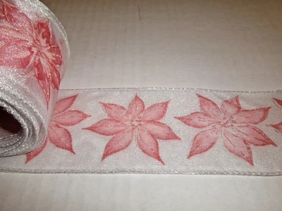 Member's Mark  Wired Holiday Ribbon 2.5 Wide-Red & Silver Poinsettia-3 yards((D) - Image 1 of 2