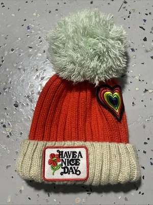Free People OrangeChunky Knit Acrylic Winter Pompom Beanie Hat O/S - Image 1 of 4