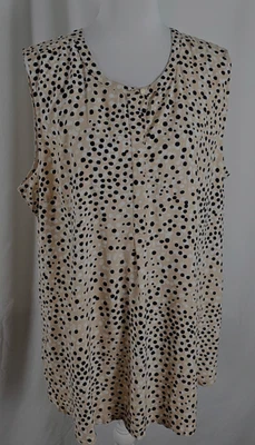 New Liz Claiborne Womens Blouse Tan Black White Dots Sleeveless Rayon 2XL - Image 1 of 4