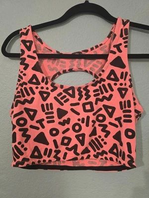 Top corto estampado geométrico años 90 rosa neón llavero trasero talla grande Foto 1 de 4