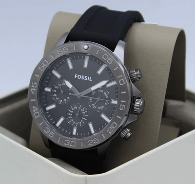 NEW AUTHENTIC FOSSIL BANNON CHRONOGRAPH GUNMETAL BLACK SILICONE BQ2711 MEN WATCH - Image 1 of 4