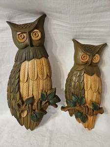 Vintage Pr MCM Sexton Metal Owl On Branch Wall Hangings Plaques 1969 - Picture 1 of 20