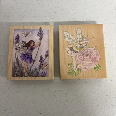 Lote de 2 estampillas de goma de hadas sobre rosa y lavanda flor hada Foto 1 de 4