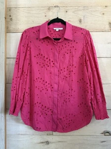 Chico’s Damen Bluse 100% Baumwolle hellrosa Ösen Langarm Gr. 1 / M - Bild 1 von 6