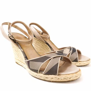 BURBERRY Wedge Espadrille Ankle Strap Sandal Shoe Check Plaid - 39 - Italy - Picture 1 of 12