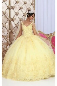 Womens Dresses For Quinceanera Long V-Neck Spaghetti Straps Ball Gown Plus Size - Picture 1 of 5