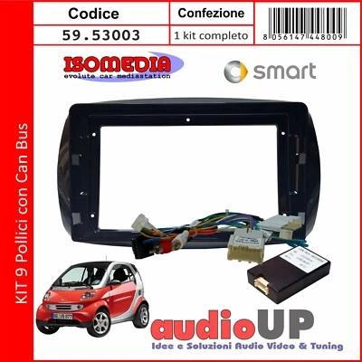 MASCHERINA RADIO 9" SMART FOR TWO DAL 2015 AL 2018 KIT CON CENTRALINA CAN BUS. - Immagine 1 di 4