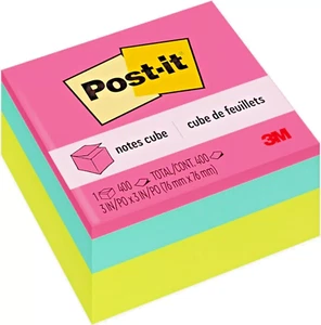 Post-it Notes Cube, 400 Total Notes, 3" x 3", Bright Colors 1 Pack - Picture 1 of 2