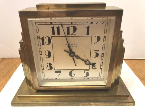 Rare Antique Vintage Tiffany Co NY Chelsea Art Deco Brass Desk Clock 1935-36 Cover
