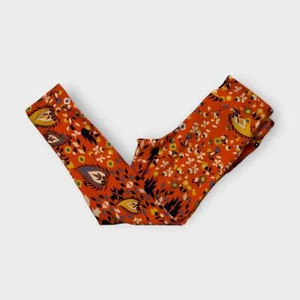 LuLaRoe Kids Leggings S/M Orange Feather Floral Pattern NEW Soft Spandex - Picture 1 of 6