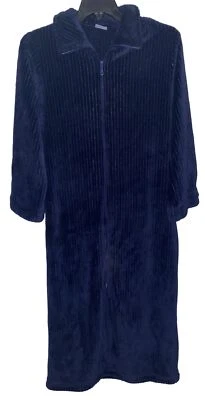 Vintage Cabernet Robe Long Soft Fleece Women’s Small Zip Front Warm Navy Blue - Image 1 of 3