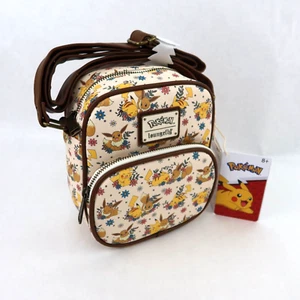 Loungefly Pokemon Crossbody Bag Purse Pikachu Eevee Friends Floral Faux Leather - Picture 1 of 15
