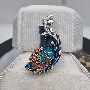 Blue Crystal Moon Fox Pendant Branches and Leaves 925 Sterling Silver Nature - Bild 1 von 3