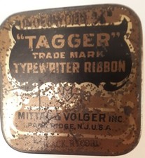 **/RARE US(PARK RIDGE, N.J.) "TAGGET TYPEWRITER RIBBON"TIN-SOME LITHOGRAPHY WEAR
