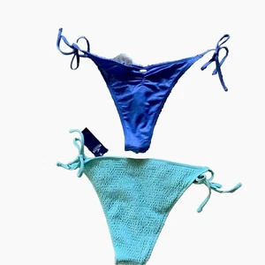 2 Med Hollister Side Tie Swim Bikini Bottom Cheeky Shimmery Blue+teal NWTS - Picture 1 of 7