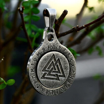 Vintage Viking Rune Valknut Pendant Rotating Tag Men Women Fashion Necklace Gift - Image 1 of 4