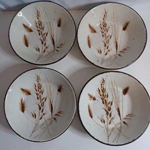 Wild Oats Stonehenge Midwinter Coupe Cereal Bowls Lot Of 4 Vtg Wheat Brown Retro - Picture 1 of 10