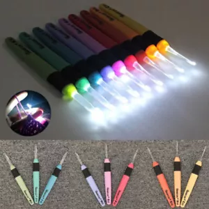 9Sizes LED Crochet Hooks Set Light up Knitting Needles Weave Sewing Tools Craft - Picture 1 of 11