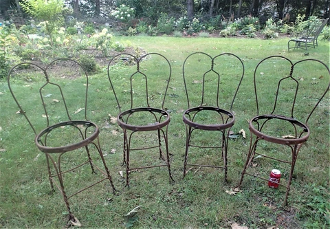 4 ANTIQUE ART DECO WROUGHT IRON GARDEN PATIO CAFE PLANT STOOL STAND ART CHAIRS Cover