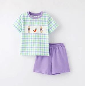 NEW Boutique Peter Rabbit Easter Bunny Smocked Boys Shorts Outfit Set - Picture 1 of 5