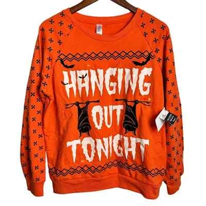 NWT Halloween Sweatshirt Bats Lights Up Orange Black Size Large 11/13 - Picture 1 of 6