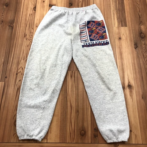 Vintage Tultex Gray Kansas Jayhawks Graphic Drawstring Sweat Pants Size L Cover