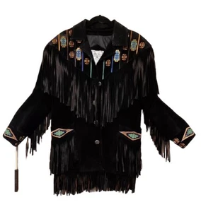 Wildleder Lederjacke Erez Levy schwarz Perlen Fransen Damen Gr. Medium Southwestern - Bild 1 von 18