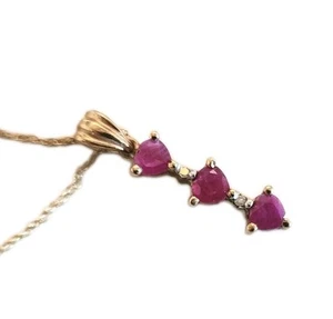 10k Gold STS Chuck Clemency Real Ruby 3 Stone Journey, Diamond Accent Necklace - Picture 1 of 6