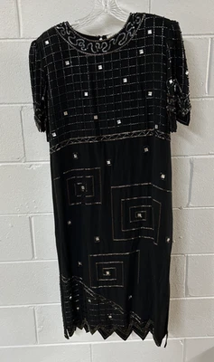 Impresionante Vestido Formal/Cóctel Negro Argenti Notte, Talla 8, 100% Seda, Con Cuentas Foto 1 de 4