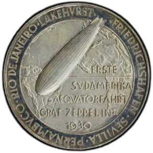 GERMANY Hugo Eckener LZ 127 Zeppelin World Tour 1930 silver Medal / PCGS SP-63 - Picture 1 of 7