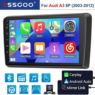 Para Audi A3 S3 03-2012 9" Coche Estéreo Unidad Principal Android 14 64G Carplay GPS Cámara Foto 1 de 4