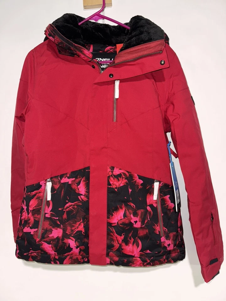 Nuevo ONeill Coral Mujer Rojo Invierno Esquís Snowboard Nieve Floral Chaqueta Talla Pequeña Foto 1 de 4