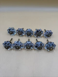 Vintage Set/10 Glass and Brass Cabinet Drawer Knobs Pulls Gold And Clear - Picture 1 of 6