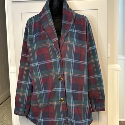 Cárdigan Cuddl Duds cuello chal polar abotonado a cuadros agujero para el pulgar mujeres mediano Foto 1 de 4