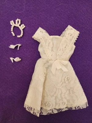  Vintage Barbie Clone Maddie Mod White Lace Summer Dress With Shoes & Pearls - Image 1 of 2
