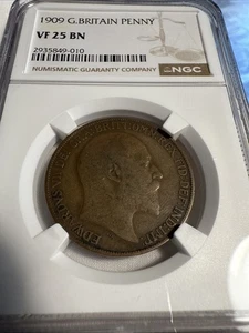 A VINTAGE VERY NICE DETAILS 1909 GREAT BRITAIN PENNY COIN-AGT091 - Picture 1 of 2