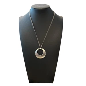 White House Black Market Silver Tone Necklace Open Circle Round Pendant 20” - Picture 1 of 11