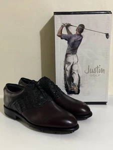 Zapatos de golf Justin clásicos para hombre de cuero caimán borgoña negro JG109 NUEVOS - Imagen 1 de 12