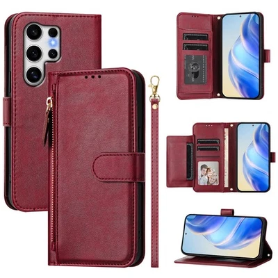 Funda tipo billetera de cuero con cremallera para Samsung Galaxy S25 Ultra Plus + correa + pantalla Foto 1 de 4