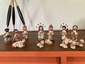 Presepe vintage Tonala 14 pezzi dipinto a mano arte popolare messicana ceramica - Foto 1 di 13